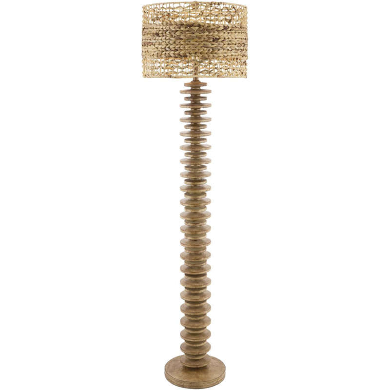3-Way Switch Floor Lamp with Seagrass Drum Shade , Brown