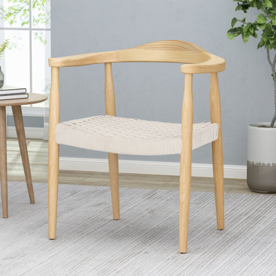Chaise avec accoudoirs Mid-Century moderne, bois de frêne et corde tissée, P 21,43 po x l 24,92 po, H 29,92 po, blanc, sans assemblage et bois massif