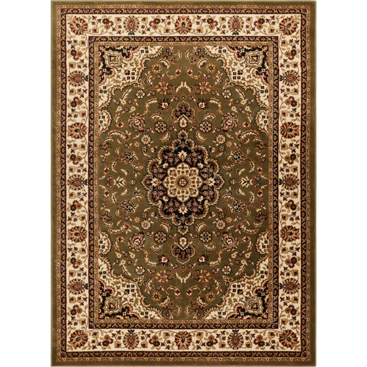Denzel Medallion Kashan Green Traditional Rug