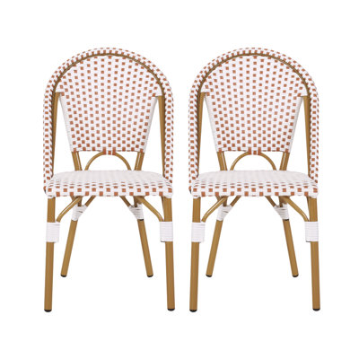 Bo Outdoor Bistro Chair Set Of 2, White And Brown Faux Rattan, Metal