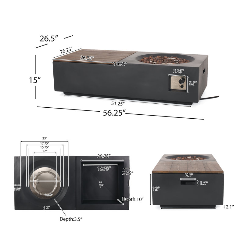 Bujar Rectangle Concrete Propane Smokeless Fire Pit