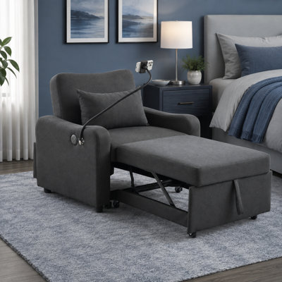 3-in-1 Convertible Sleeper Chair Bed with Pull-Out Footrest, USB & Type-C Ports and Phone Holder