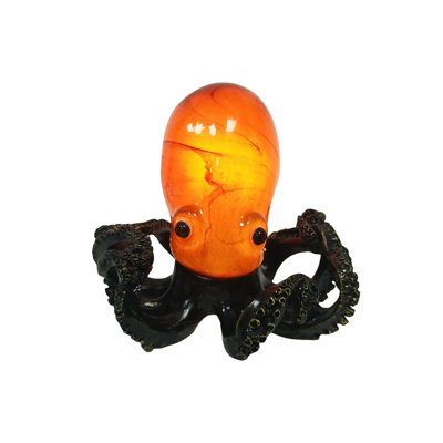 Octopus Lamp,Unique Bronze Resin Suction Cup Texture,Coastal Accent Decor Night Light,Black And Yellow