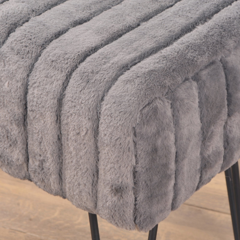Defranco Upholstered Ottoman, Charcoal Faux Fur