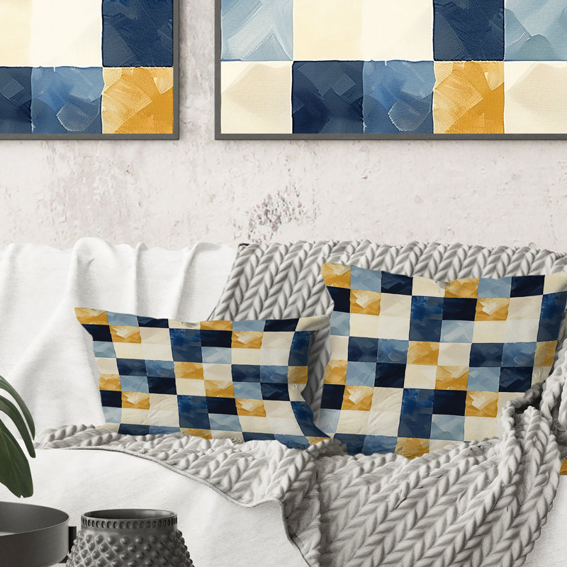 Coussin Mid-Century Gingham II - Mid-Century, H 18 po x l 18 po