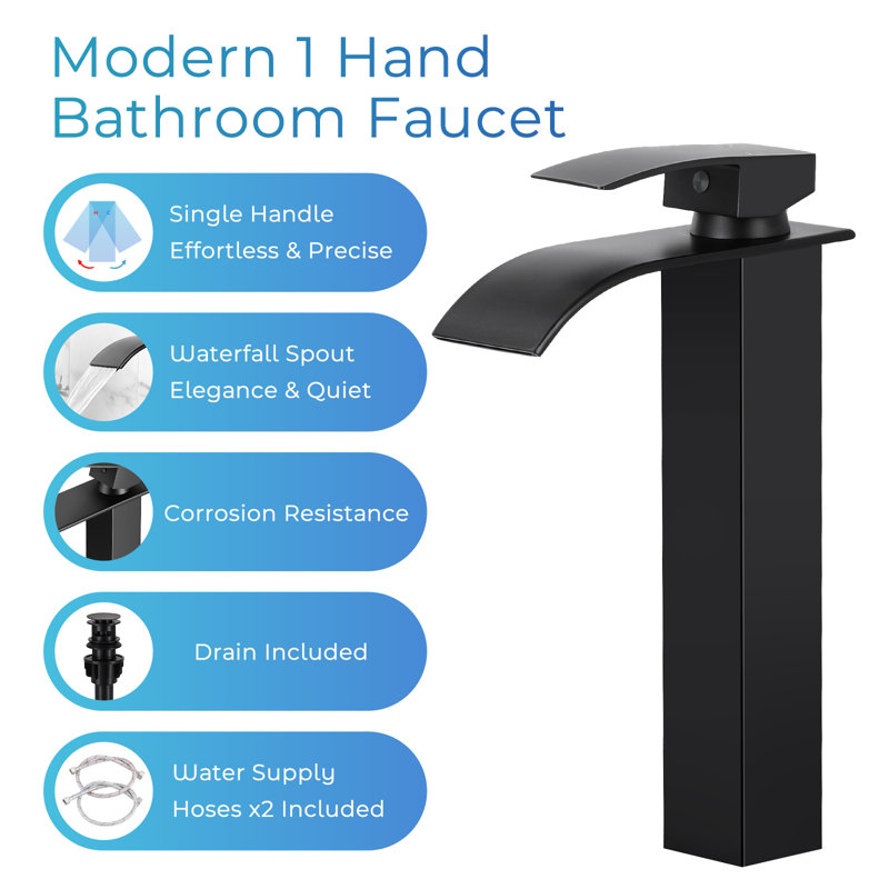 Vessel Sink Faucet Single-handle Bathroom Faucet with Drain Assembly, Matte Black
