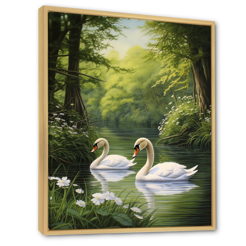 «Swans Refuge By The Lake II», reproduction d'art mural Swans Animal, Cadre naturel flottant, H 40 po x l 30 po