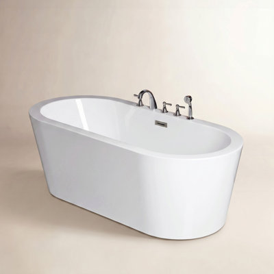 66" x 32" Freestanding Soaking Acrylic Bathtub & Faucet Combo, Installation Required