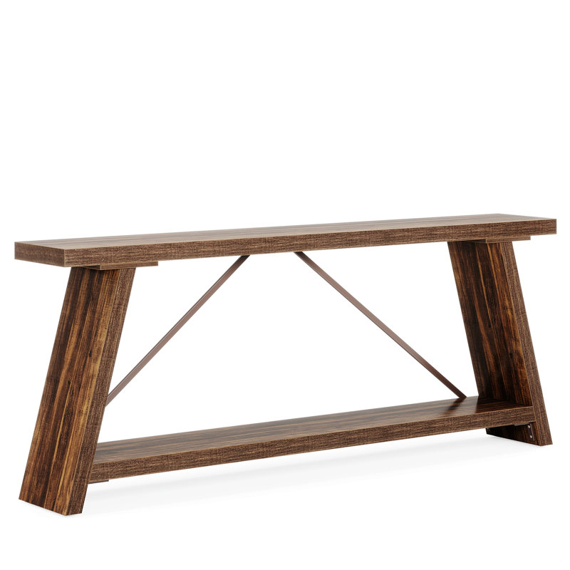 Entryway Console Table With Storage Shelf For Hallway, Living Room, Dark Walnut