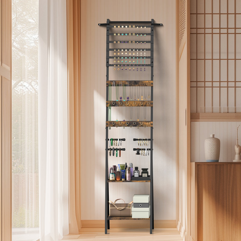 Burned Finish Wall-Leaning Ladder Jewellery Organizer, Brown