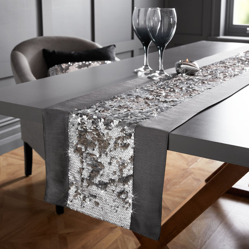 Rachael Table Runner, Grey/Silver, 30cm W x 183cm L