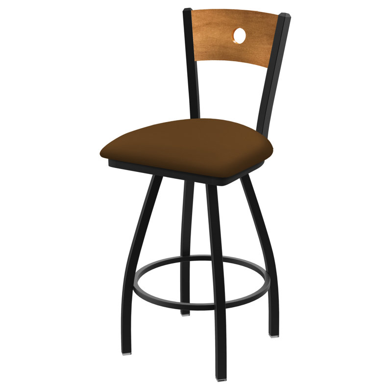 Tabouret pivotant Voltaire, 25, Noir froissé, Siège Canter Thatch / dossier moyen en érable