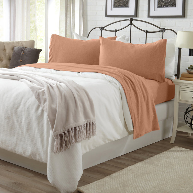 4-Piece Queen Sheet Set - Cotton Blend Jersey Knit Bedding, Terracotta - Great Bay Home