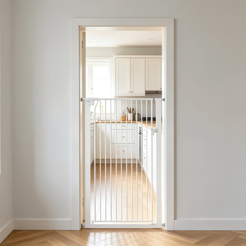 Barrière de sécurité extra haute réglable de 142 cm (56 po) pour chats et chiens - Ensembles de fixation par pression et murale, espacement réduit des barreaux, barrière de sécurité pour escaliers et portes d'intérieur