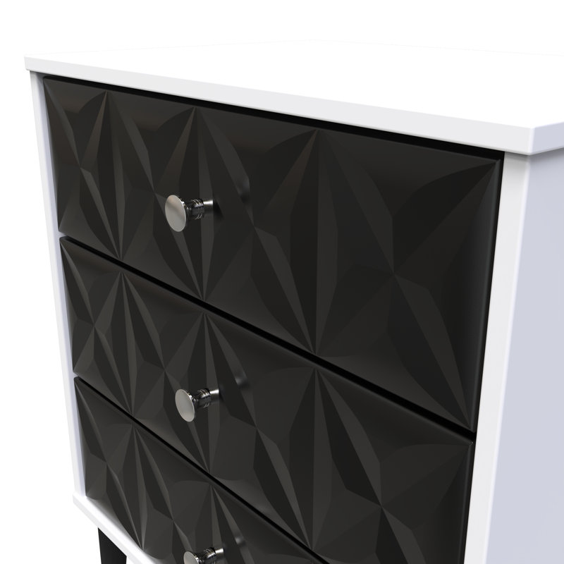 Fully Assembled Herta 3 - Drawer Chest of Drawers, Deep Black/White