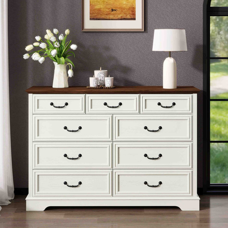(52" Wide) Farmhouse 9 Drawers Dresser For Bedroom, White