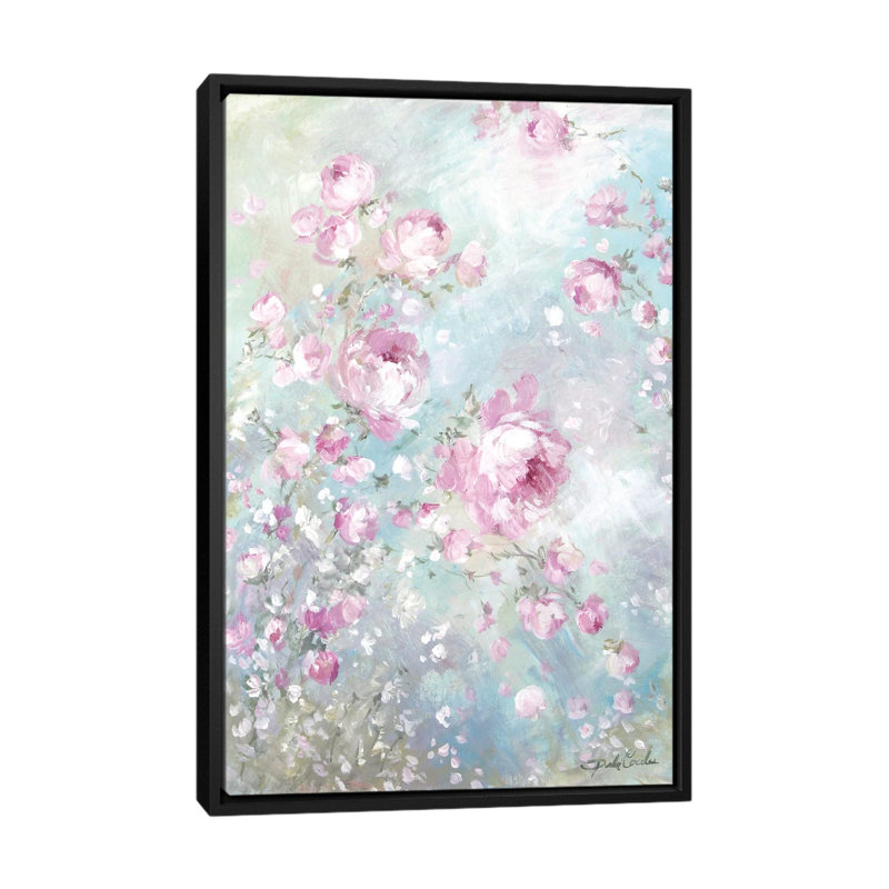 «Pink Whisper» par Debi Coules - reproduction d'art, H 26 po x l 18 po x P 1,5 po, Toile avec cadre noir, Aucun mat