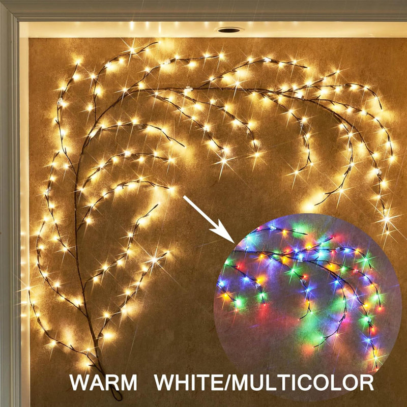 Willow Vine Lighted Garland With Timer 8FT 160 LED Fairy Lights, Pre-Lit Garland With Lights 8 Functions With Remote Control For Mantel Fireplace Wall Patio And Holiday Decor