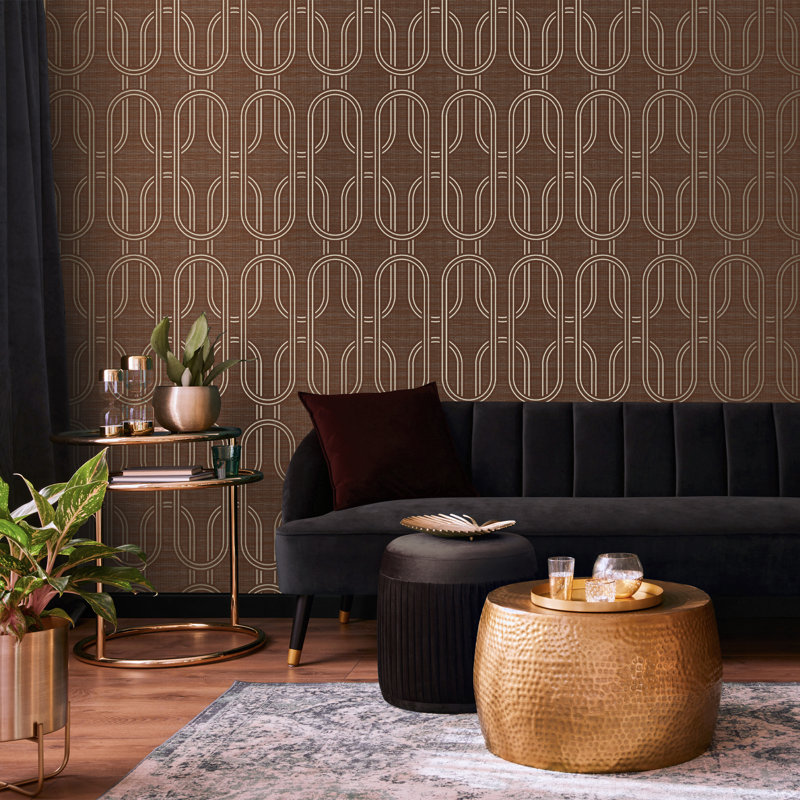 Boutique Indulgent Geometric Wallpaper, Brown/Golden