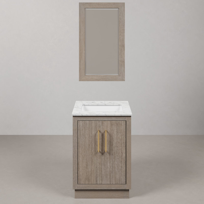 Meuble-lavabo de comptoir en marbre blanc Carrara 24 po Hunner, Or satiné
