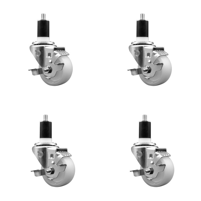 3 Inch Nylon Swivel 1-1/2 Inch Expanding Stem Caster Set with Brake SCC