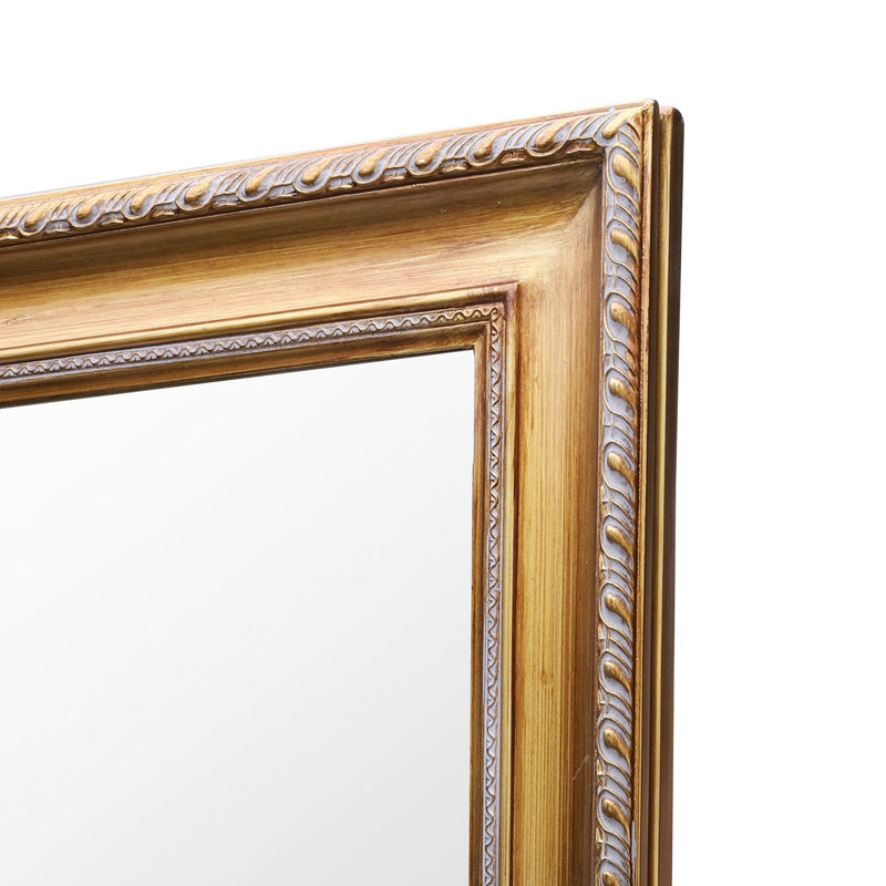 Wood Square Wall Decorative Mirror for Bathroom Bedroom, Gold