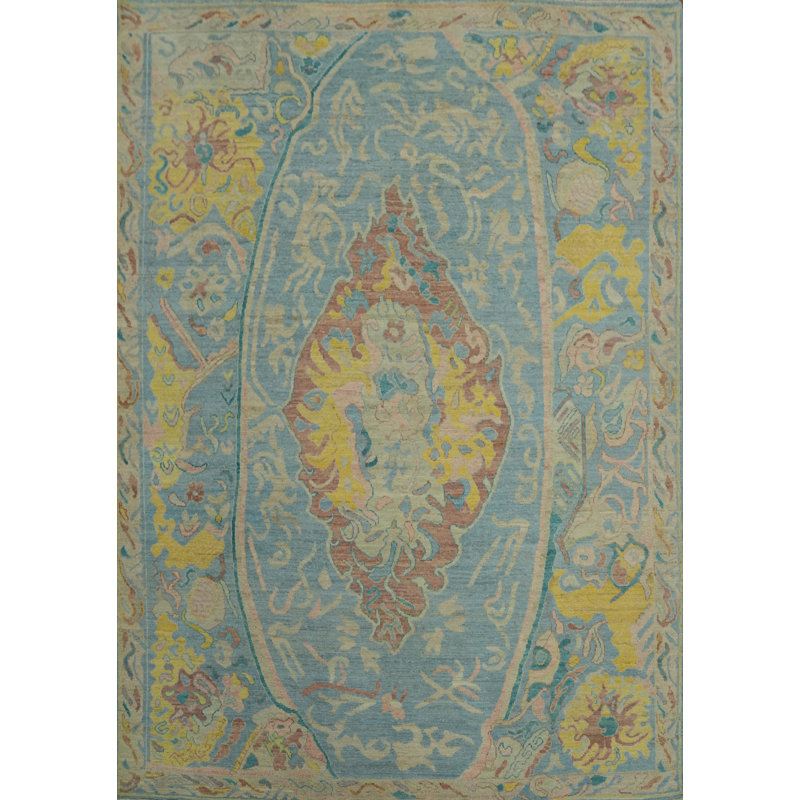 Tapis bleu teint à la main Oushak