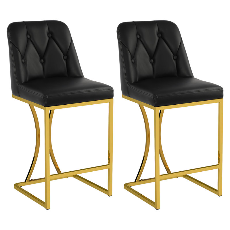 Tabouret de comptoir rembourré en similicuir, Noir