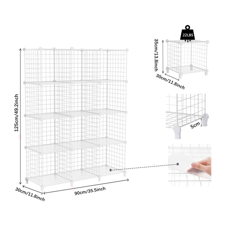Cyd 125cm H x 93cm W Metal Cube Bookcase, White
