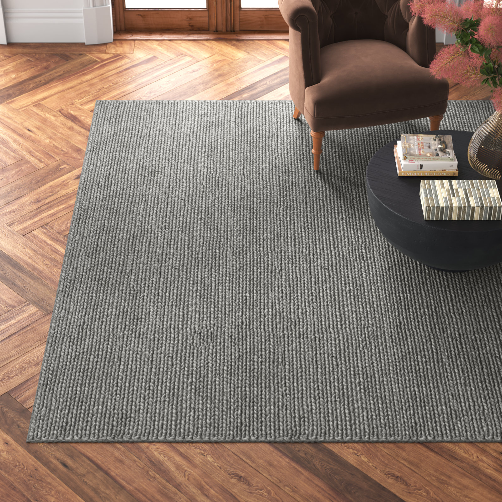 Ginseng Steel Hand-Woven Flatweave Rug, Rectangle 10' x 14'