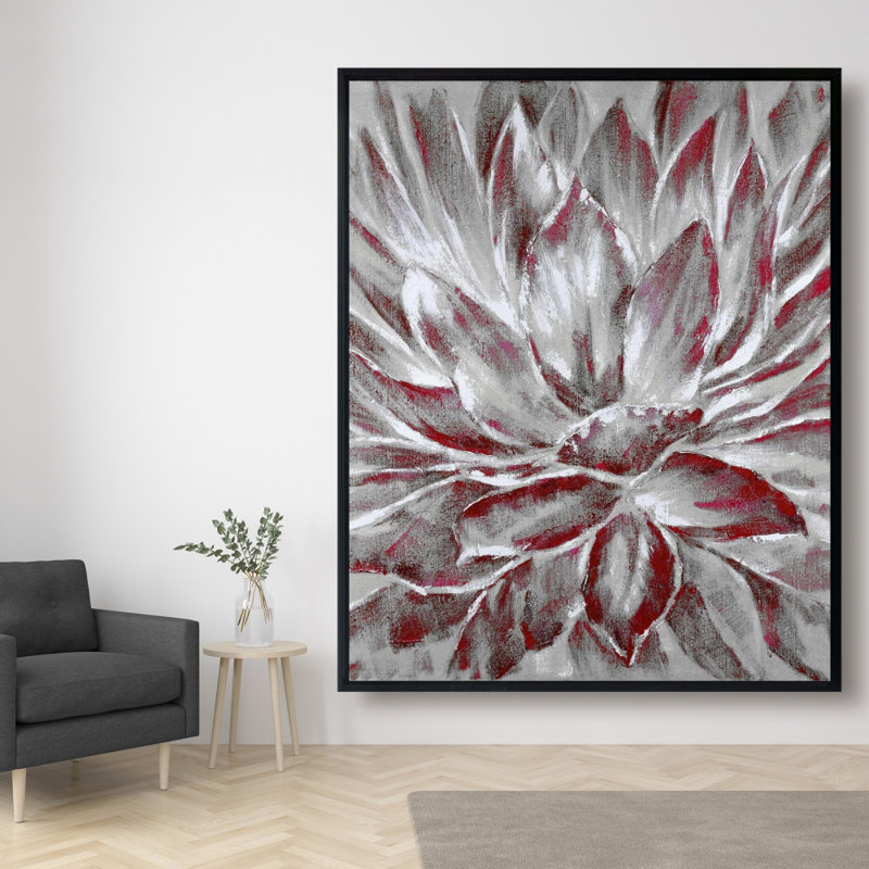 Red And Gray Flower Print On Canvas