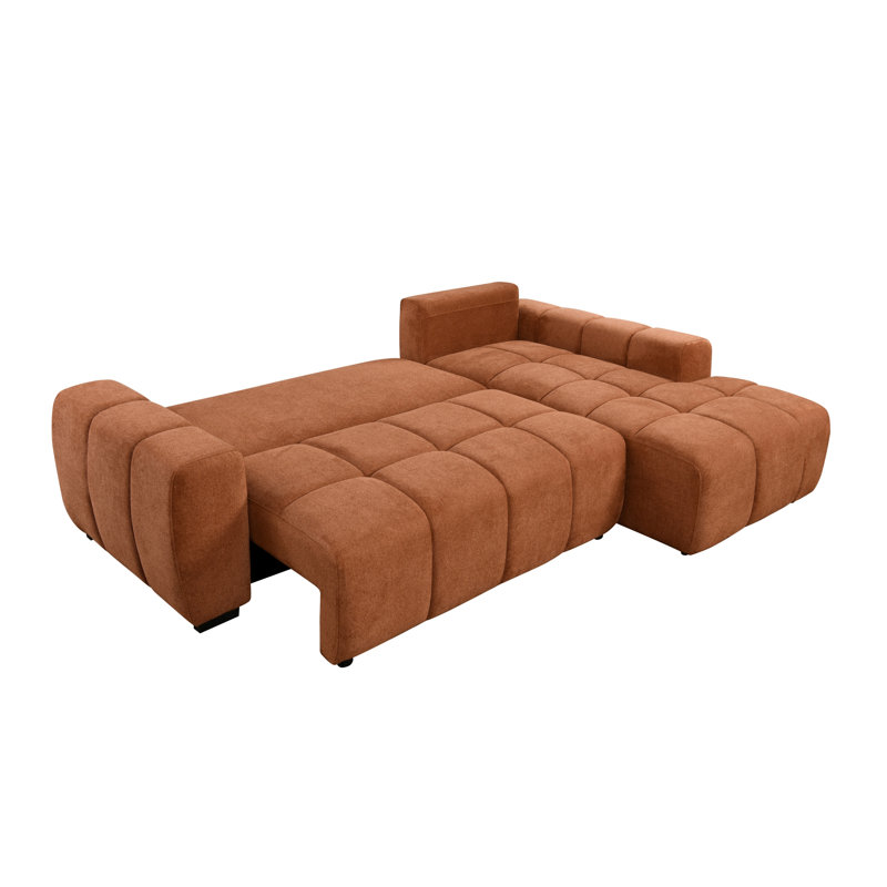  Canapé-lit modulaire faisant face à droite avec méridienne Bristol, orange brûlé, Orienté à droite