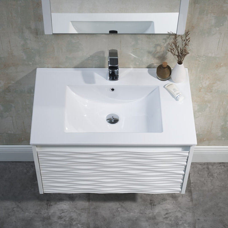 30" Wall Mounted & Floating Single Vanity with Ceramic Sink, White