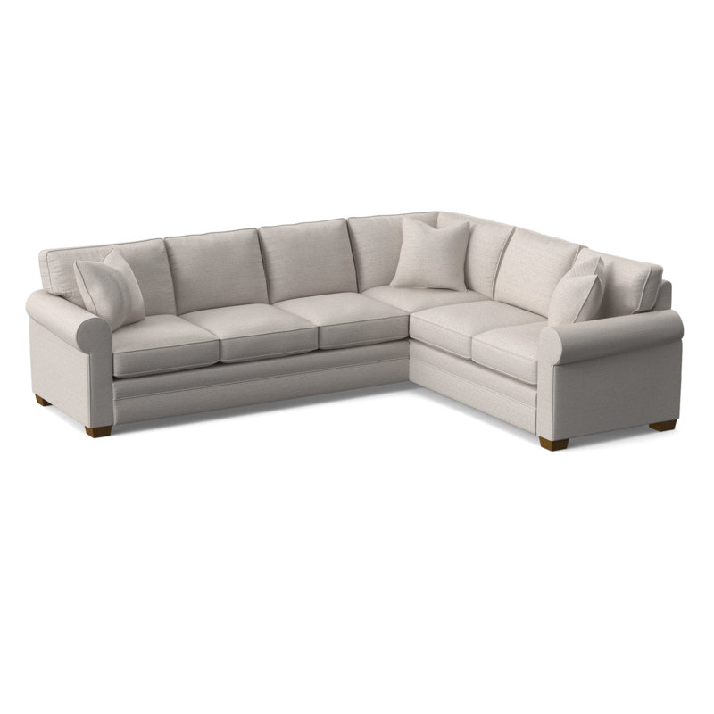 Bedford Upholstered L-Sectional, Havana Finish, White Textured Performance; 0865-91, Right Hand Facing