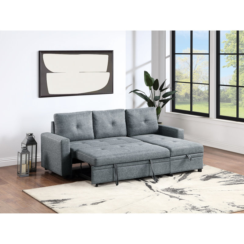 Canapé modulaire en polyfibre noir et gris à 4 places avec rangement et méridienne en L
