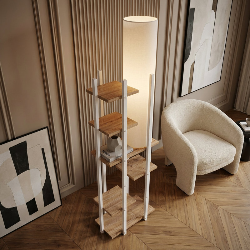 Zephyr White / Natural Drum Shade Floor Lamp