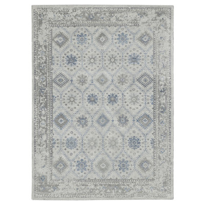 Tapis oriental bleu / gris en laine noué à la main Bushton