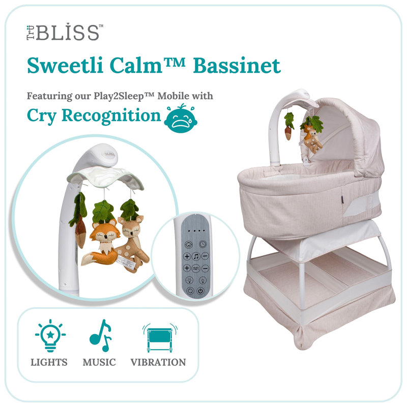Bassinet with Bedding with Mattress, Wheat Melange
