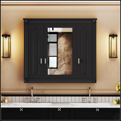 Armoire de salle de bain avec miroir, armoire à pharmacie murale avec 4 tablettes, solution de rangement au-dessus de la toilette