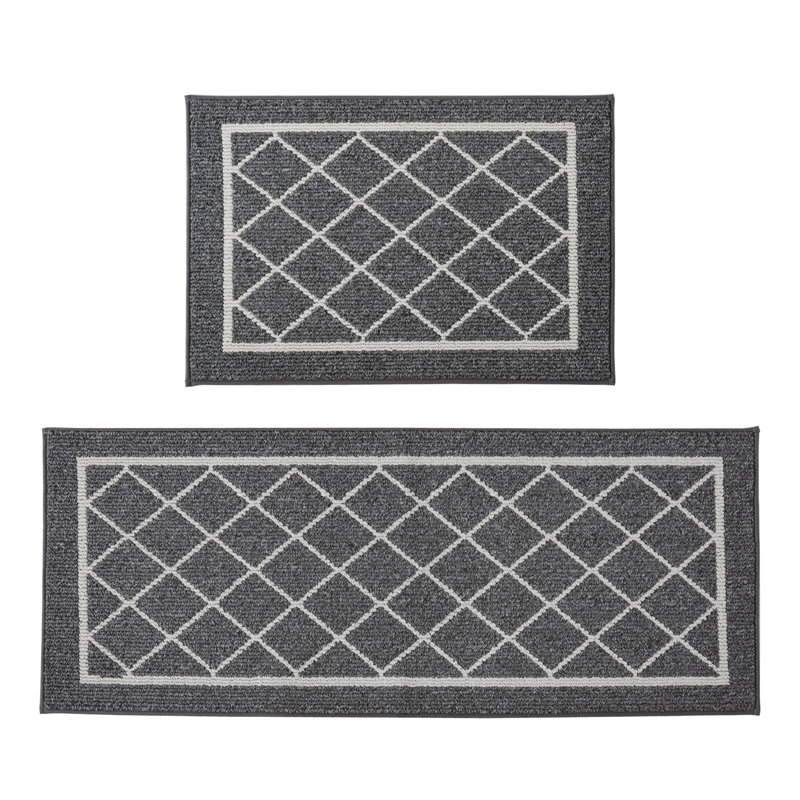 Tapis de cuisine antidérapant et moelleux 2 pièces, Gris, Tapis de couloir 24 po x 60 po