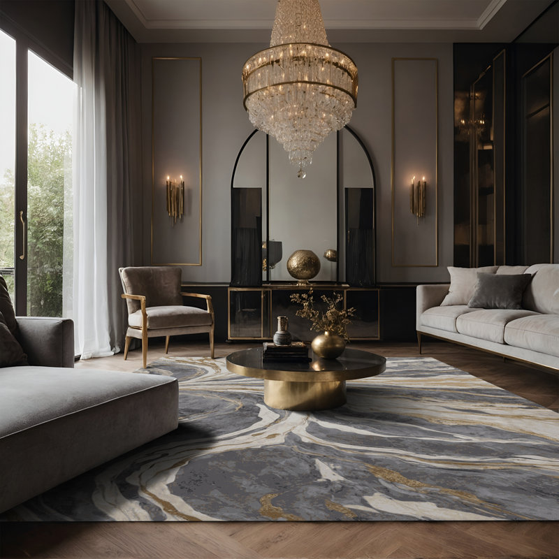 Tapis gris soyeux et moelleux, Rectangle 7 pi x 10 pi