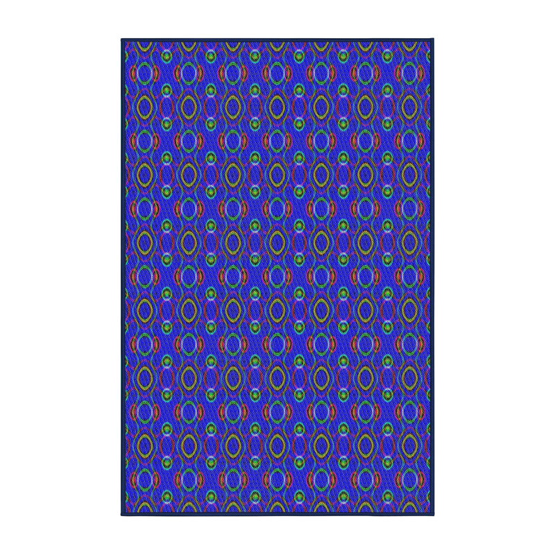 Tapis décoratif bleu géométrique, Rectangle 4 pi x 6 pi