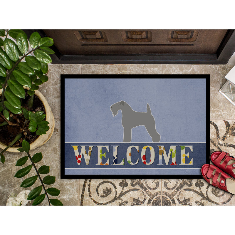 Welcome Non-Slip Outdoor Door Mat, Rectangle 1'6" x 2'3", Kerry Blue Terrier