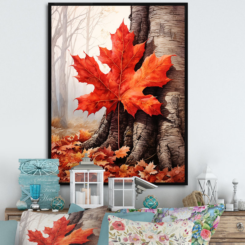 «Maples Mark Autumn Red III» sur toile, H 44 po x l 34 po x P 1,5 po, Cadre flottant noir