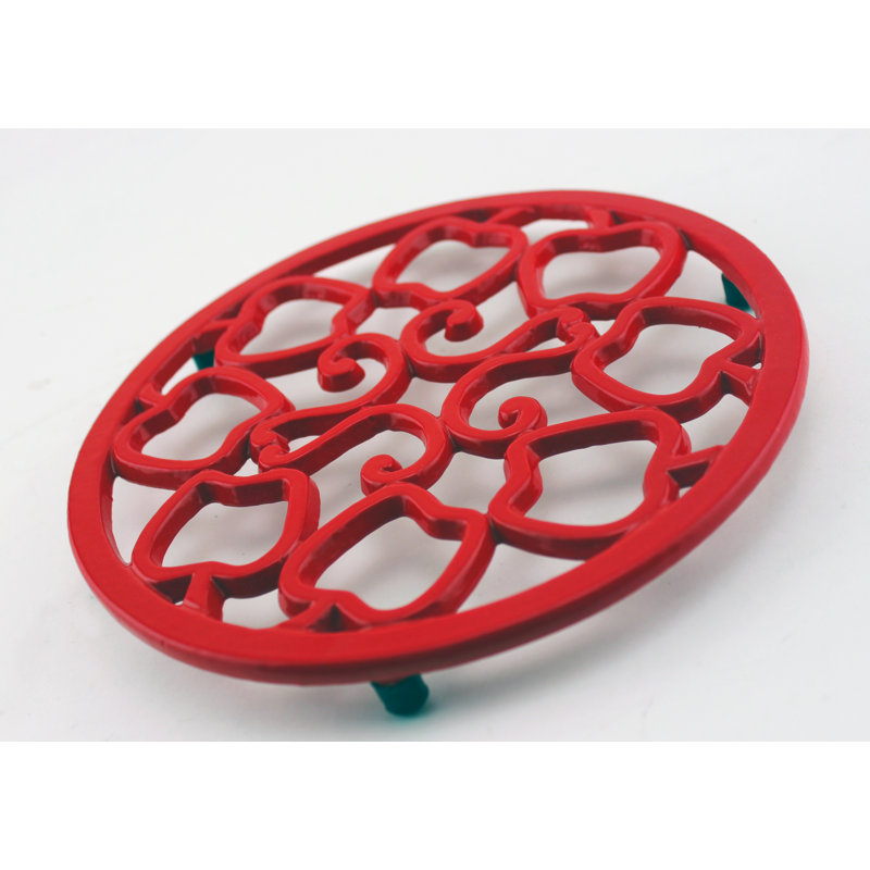 Red Cast Iron Apple Design Round Trivet