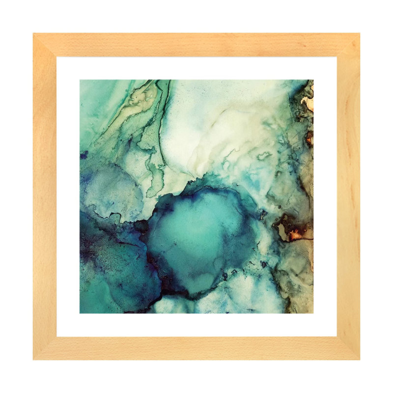 Bleu sarcelle abstrait, H 24 po x l 24 po x p 1 po, Papier beaux-arts encadré bois naturel, Blanc