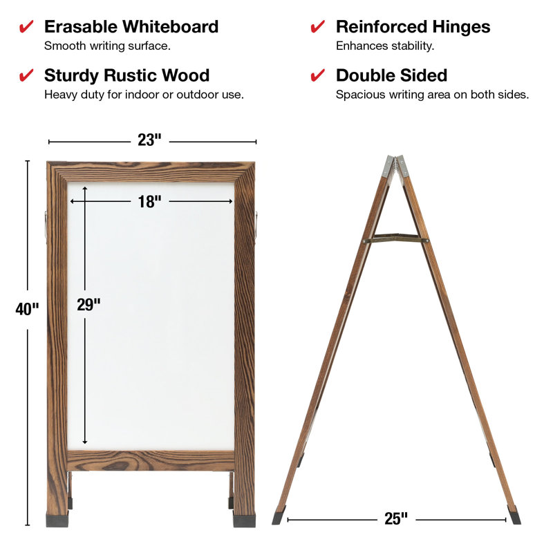 Excello Global Products 40" x 22" Indestructible A-Frame Whiteboard, Brown