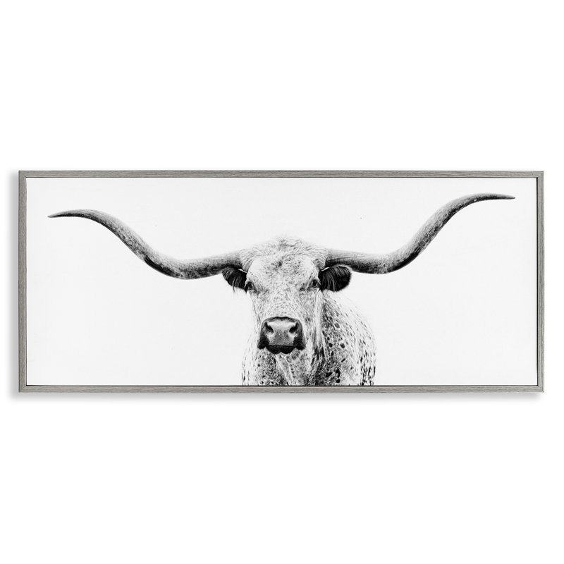 Impression sur toile, "Longhorn" par PHBurchett, H 10 po x l 24 po x P 1,5 po, Estampe numérique Farmhouse