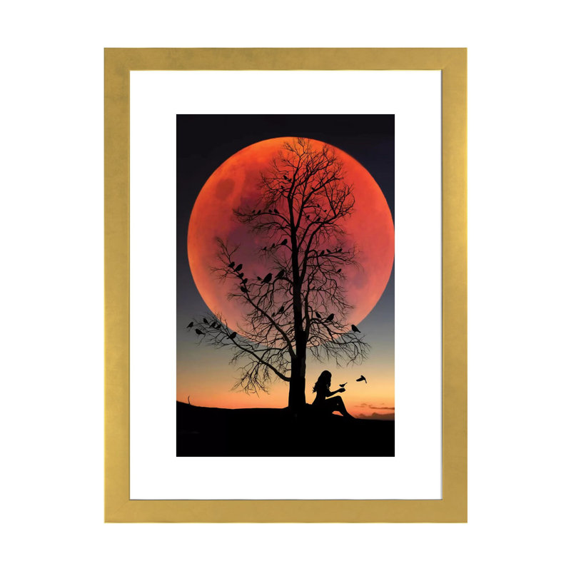 Oiseaux d’arbre par Abdullah Evindar-reproduction de photo, H 32 po x l 24 po x P 1 po, Papier encadré doré, Blanc