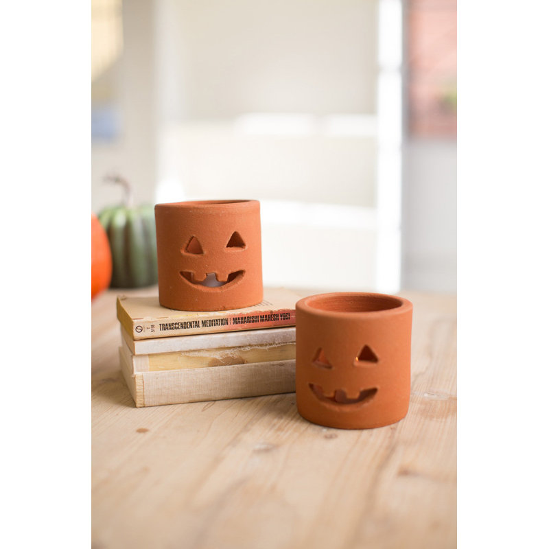  Halloween Jack O Lantern Luminary Terracotta 4" H Handmade Fall Decor